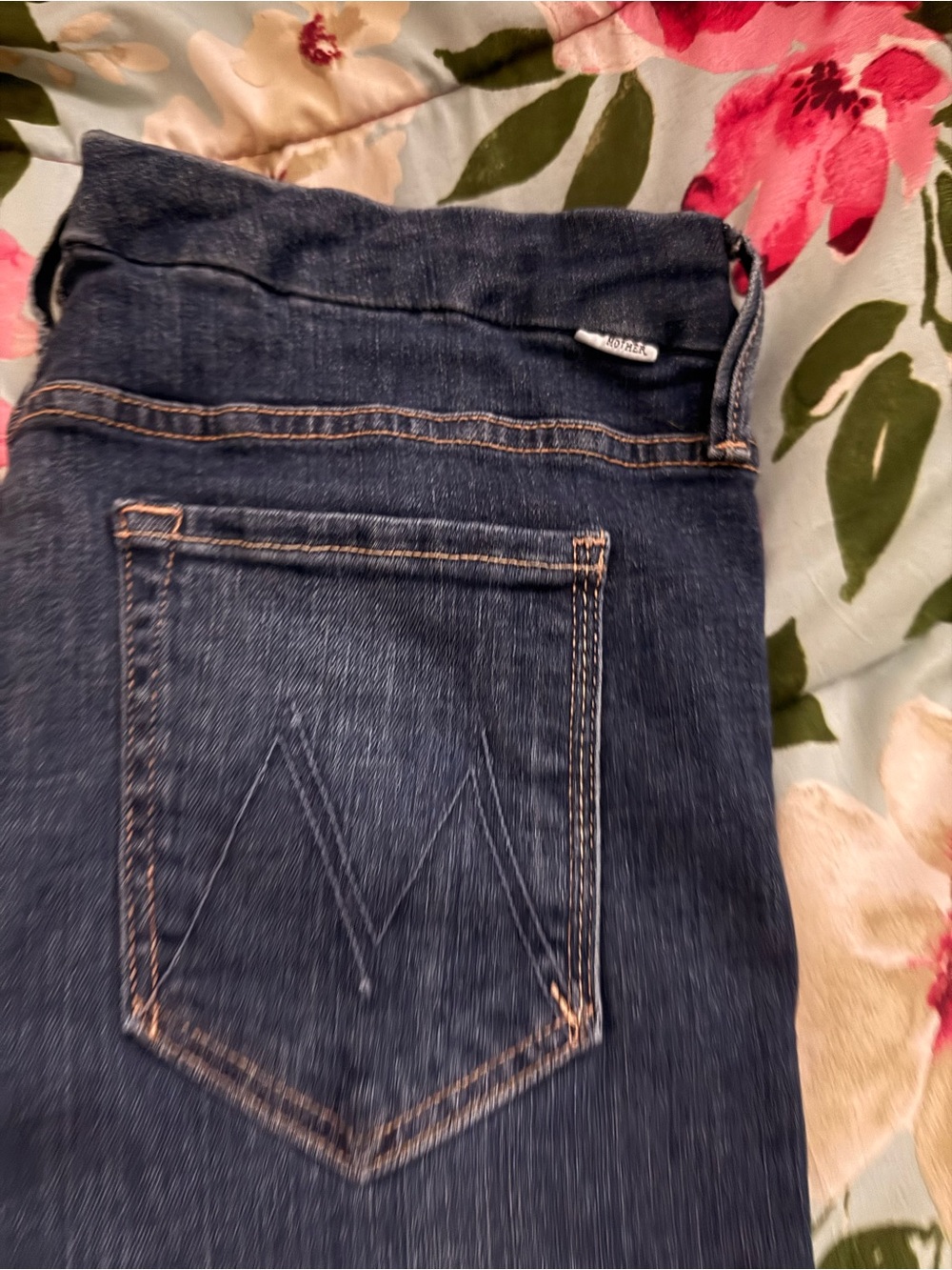 MOTHER Dark Blue Straight-Leg Jeans with Back Pocket 'M' Stitch